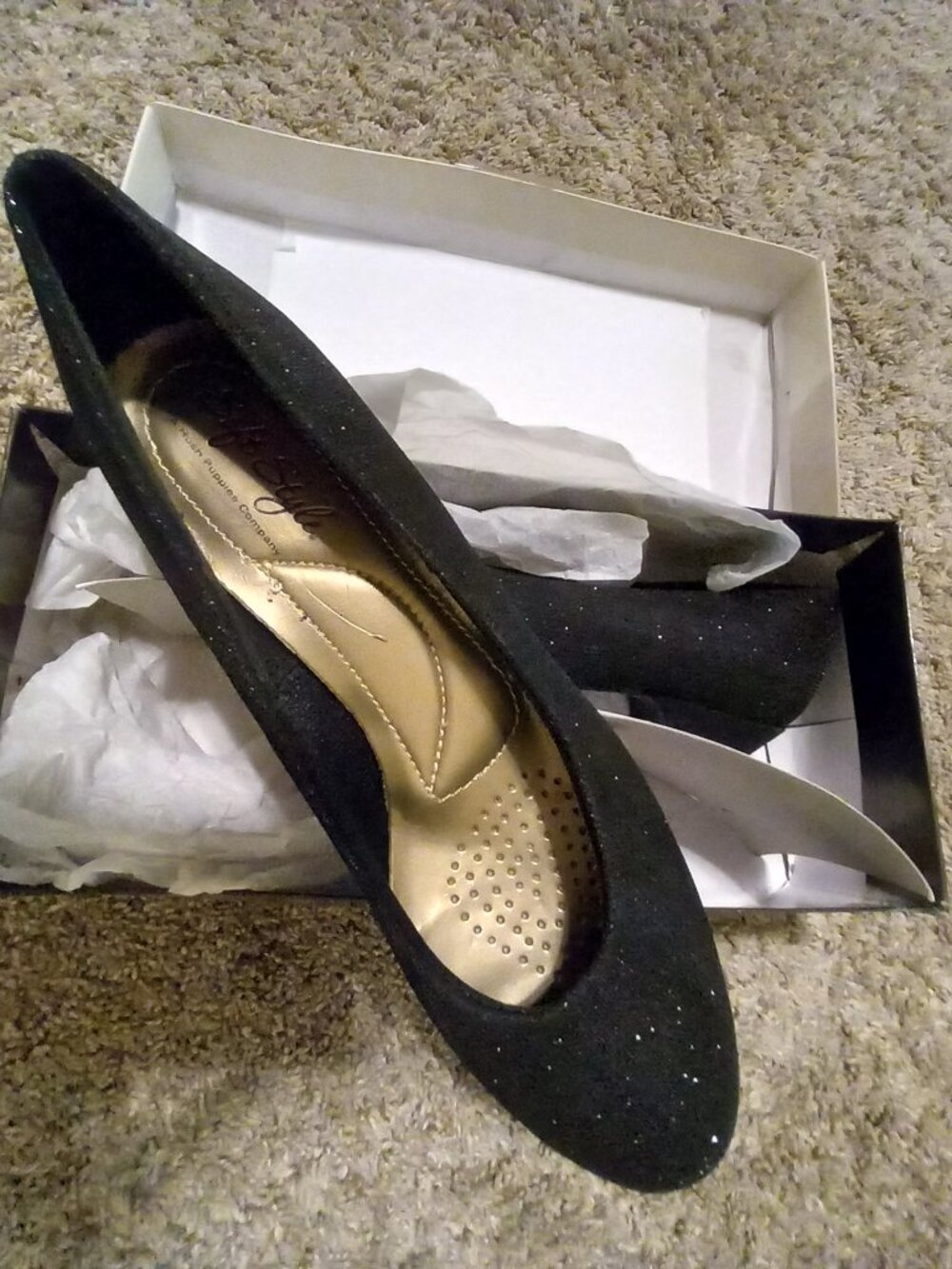 Soft styles Womens Angel 6 Black cosmic glitter heels New